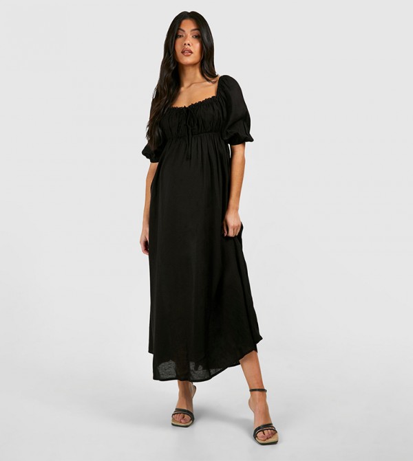 Maternity Linen Milk Maid Midi Dress