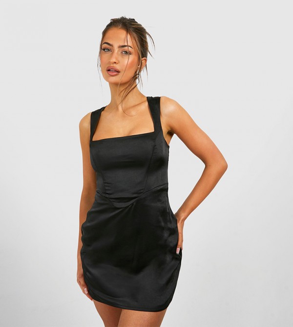 Satin Square Neck Corset Mini Dress