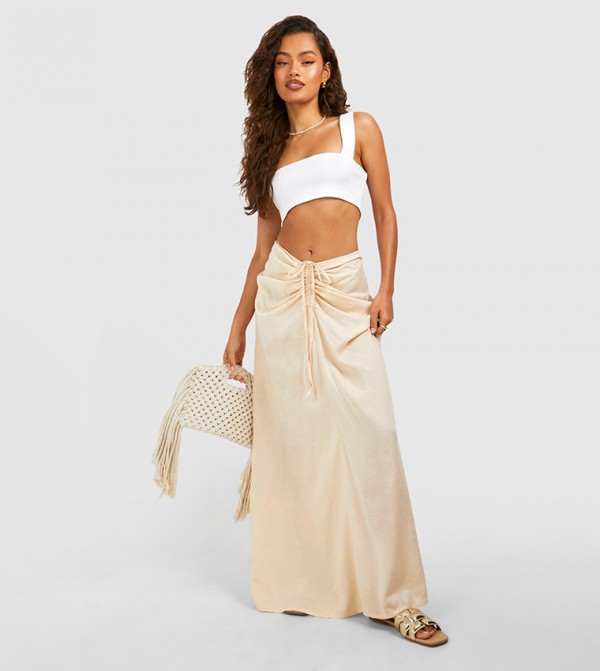 Ruched Detail Midi Skirt