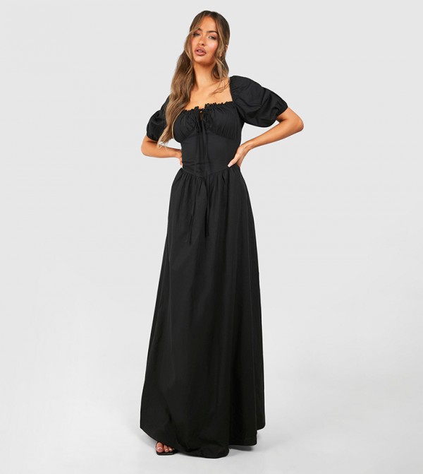 Poplin Maxi Milkmaid Dress