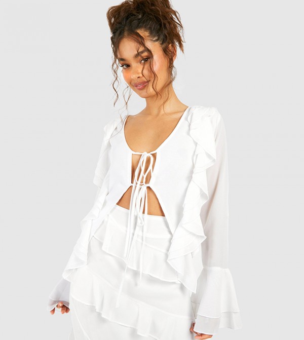 Chiffon Tie Bell Sleeves Top