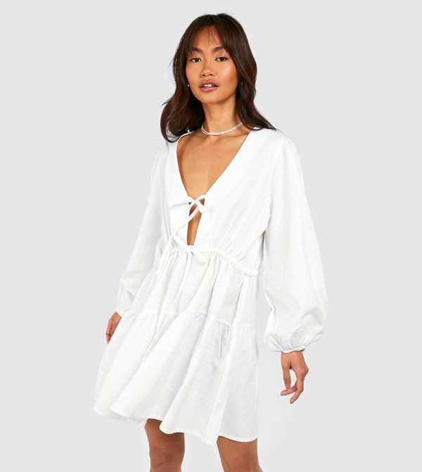 Linen Tie Front Mini Dress