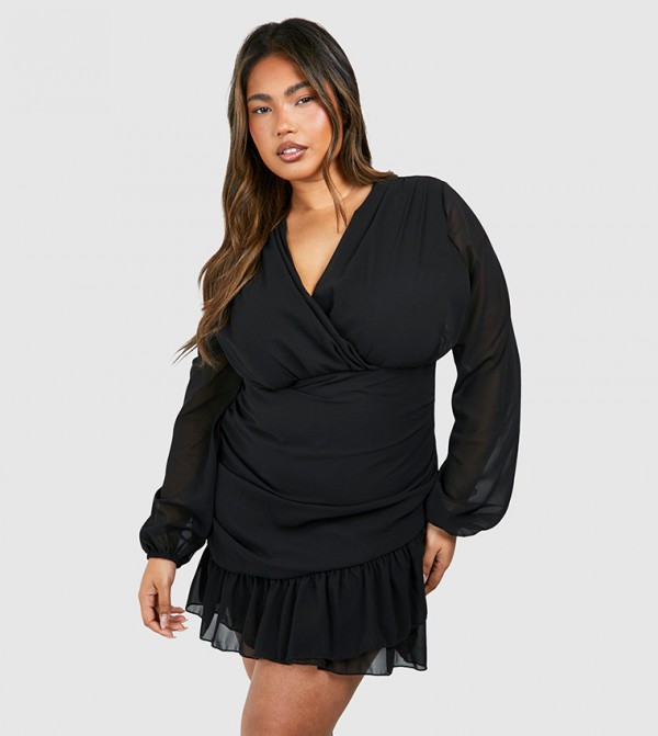 Curve Chiffon Ruffle Wrap Dress