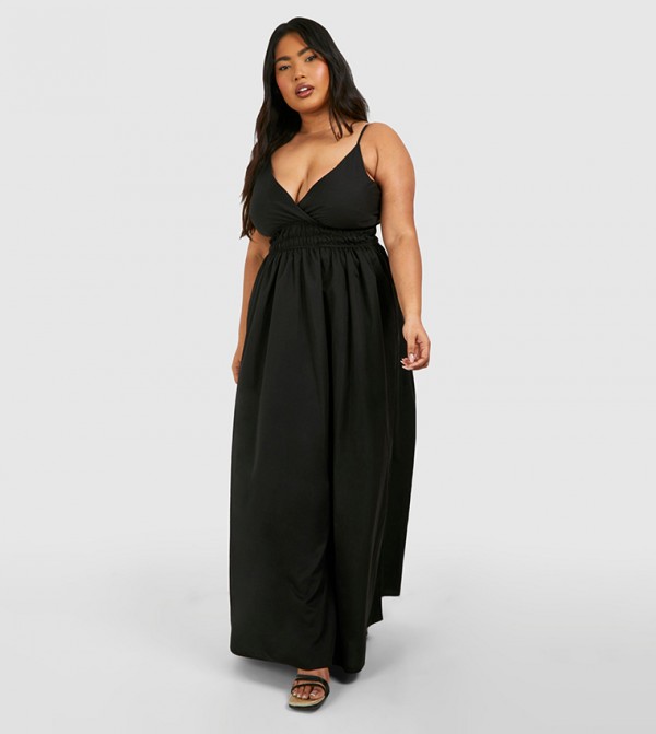 Curve Woven Shirred Waist Maxi Dress