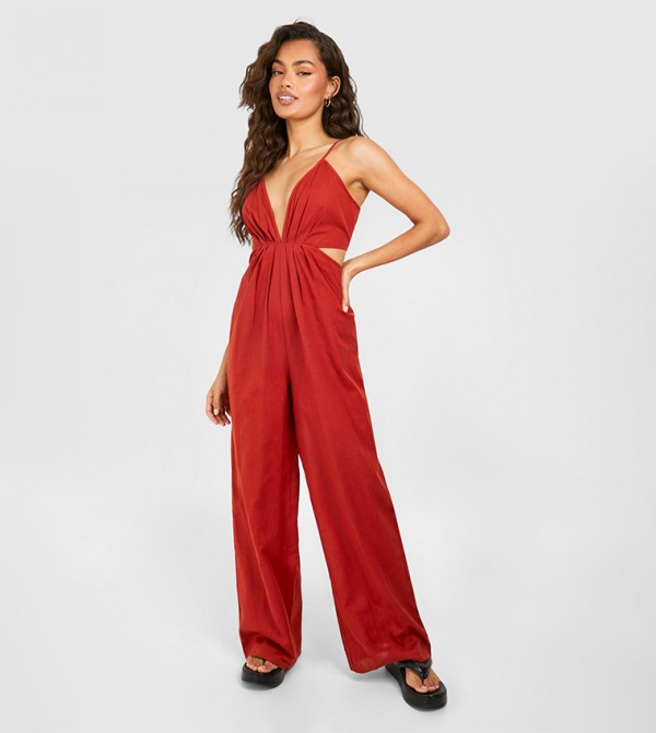 Linen Strappy Cut-Out Jumpsuit