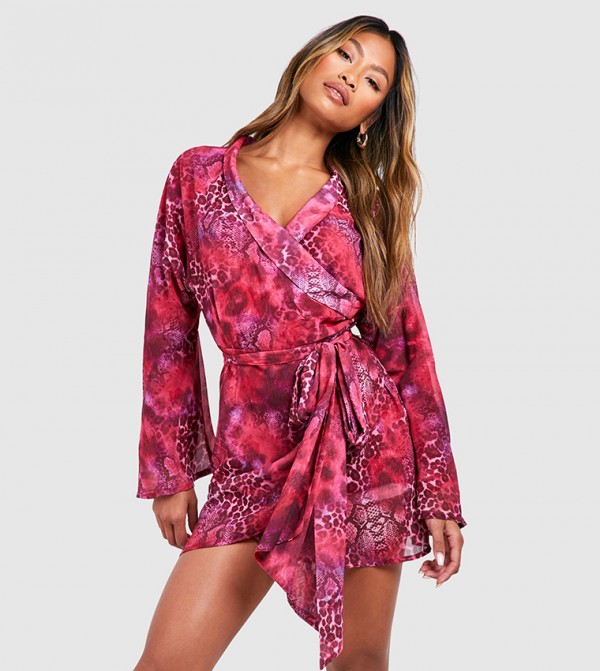 Animal Printed Wrap Mini Dress