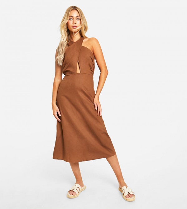 Linen Cross Over Midi Dress
