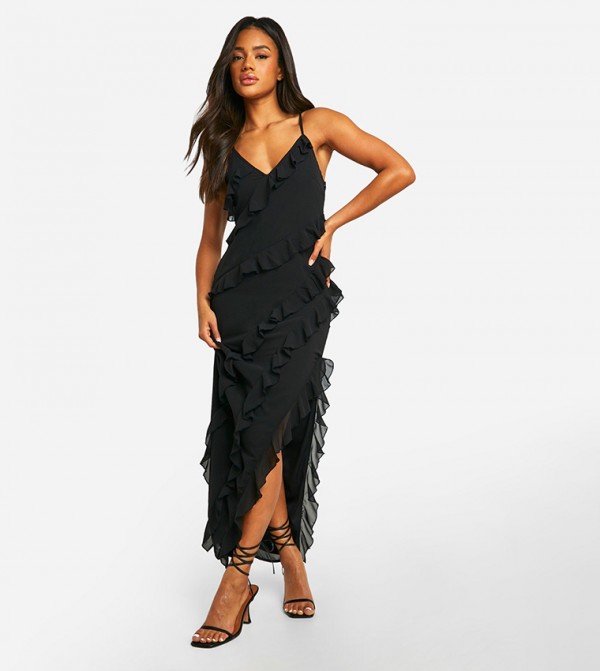 Ruffle Chiffon Maxi Dress