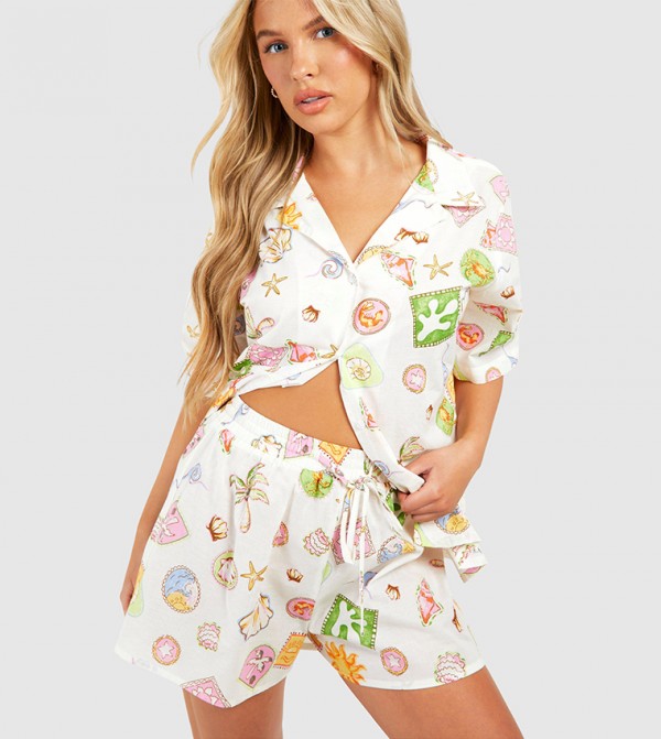 Cotton Poplin Sea Motif Sleep Shorts