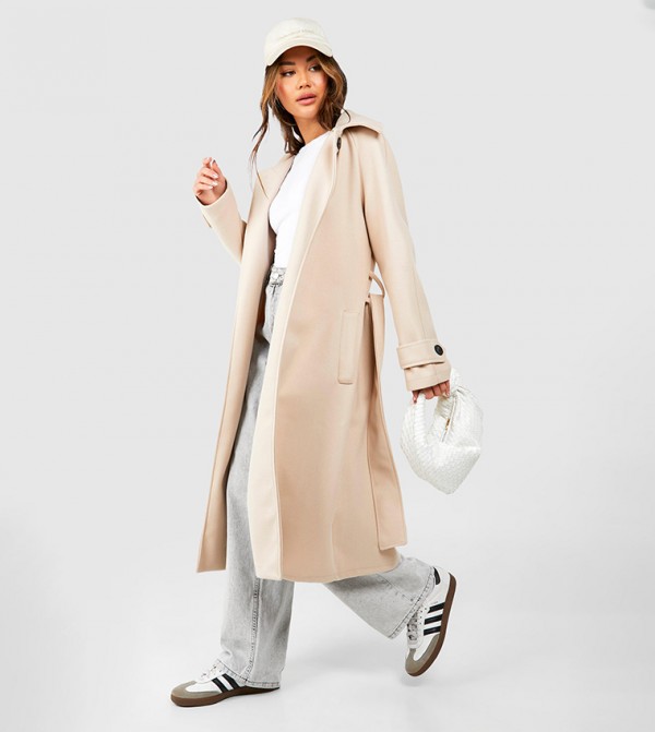 Buy Boohoo Oversized Double Breast Trench Coat In Beige