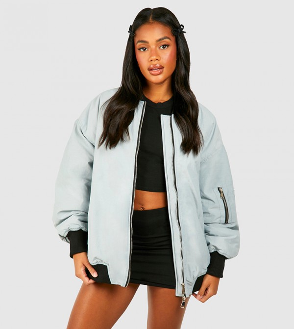 Oversized Contrast Ribbed Bomber Jacket