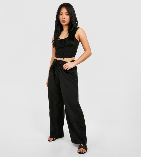 Petite Linen Drawstring Trousers