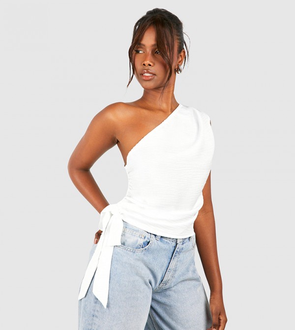 Linen Asymmetric Ruched Top