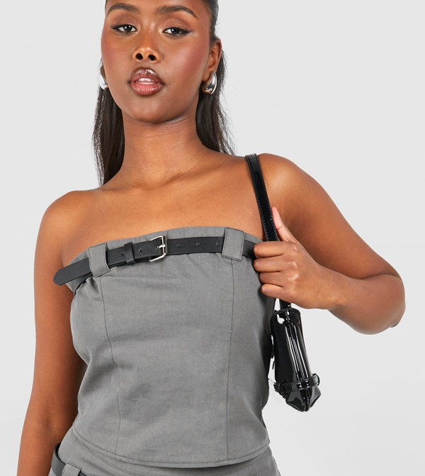 Belt Detail Woven Bandeau Top
