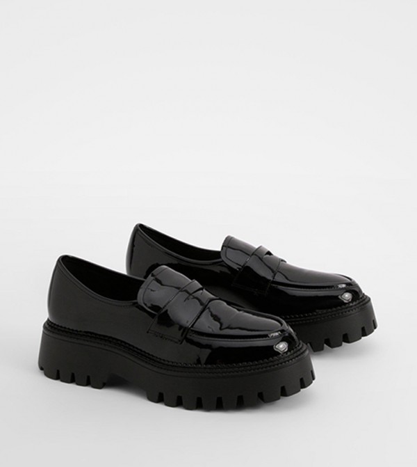 Wide Fit Patent Chunky Sole Loafers