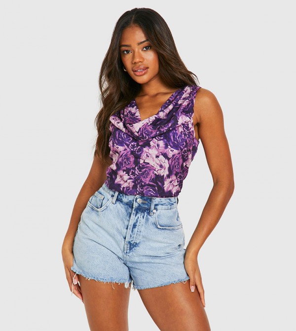Floral Cowl Neck Sleeveless Top