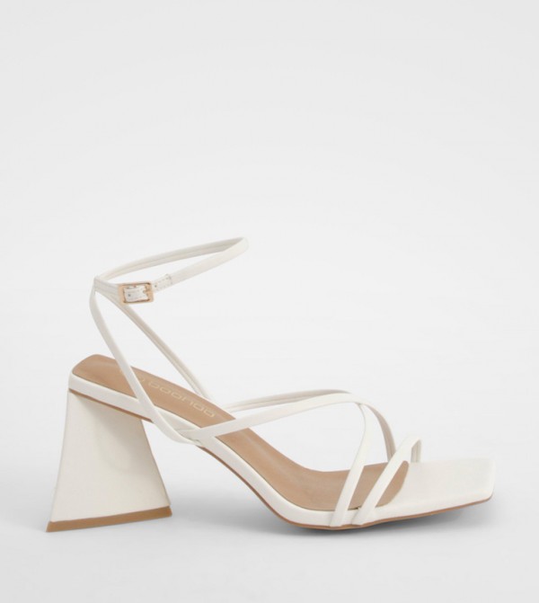Flared Heel Patent Cross Strap Sandals