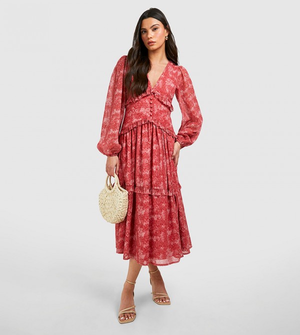 Paisley Printed Ruffle Smock Dress