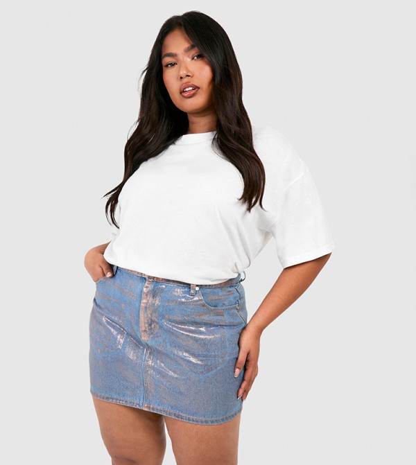 Curve Iridescent Metallic Denim Mini Skirt