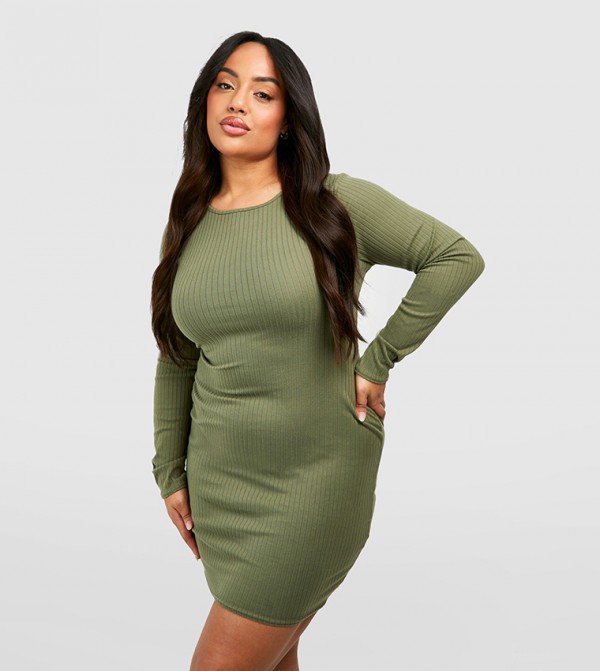 Tie Back Flared Sleeves Ribbed Dress