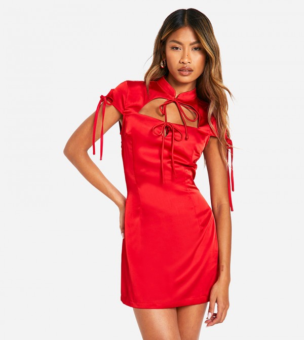 Satin Tie Front Mini Dress