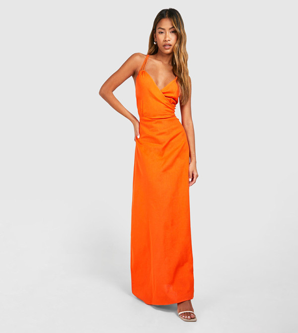 red orange midi dress