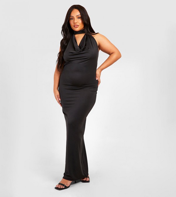 Drape Halterneck Slinky Maxi Dress