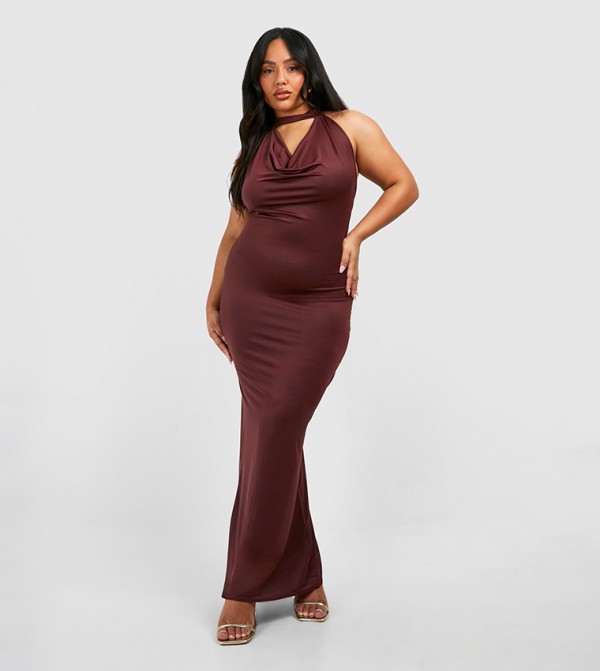 Drape Halterneck Slinky Maxi Dress