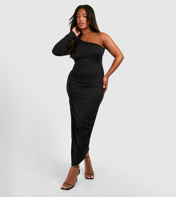 Super One Shoulder Ruched Split Midaxi Dress