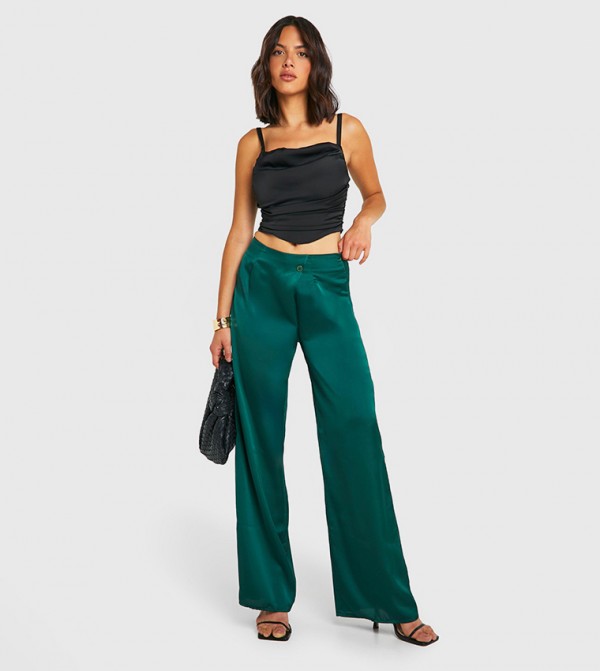 Wrap Detail Satin Wide Leg Trousers