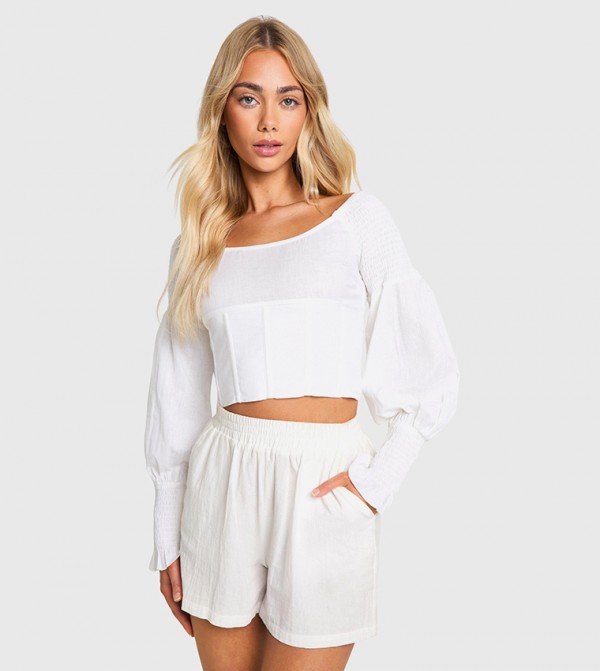 Shirred Linen Corset Top