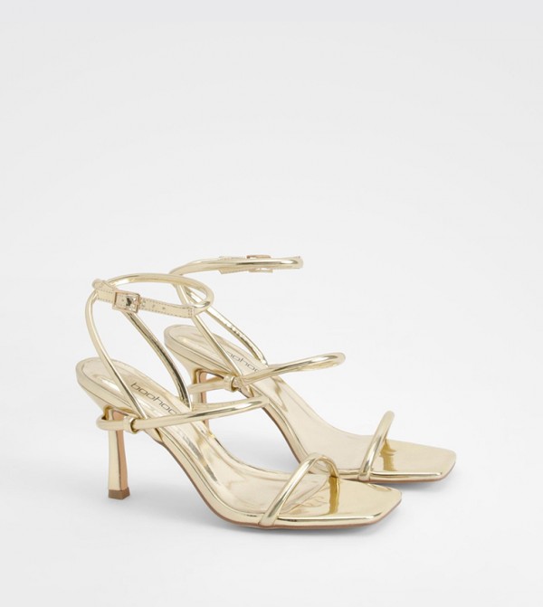 Metallic Padded Strappy Heeled Sandals