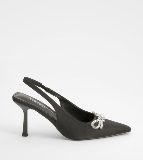 Embellished Bow Slingback Court Heel Shoes