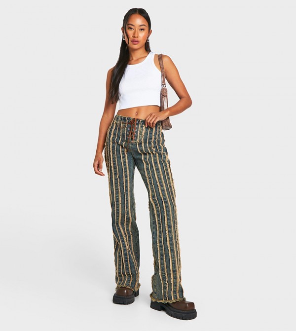 High Waist Distressed Straight Fit Jeans