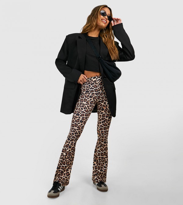 Leopard High-Rise Basic Fit & Flare Trousers