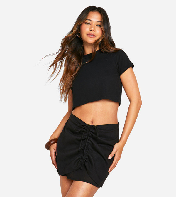 Cotton Ruched Side Mini Skirt