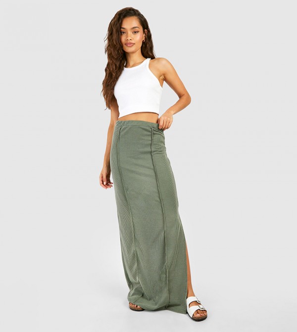 Washed Seam Detail Jersey Maxi Skirt