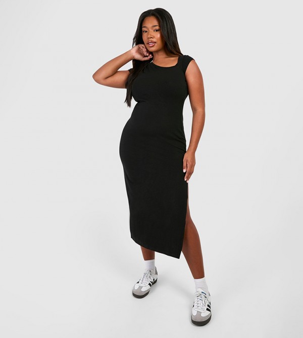 Asymmetric Cap Sleeves Ruched Midaxi Dress