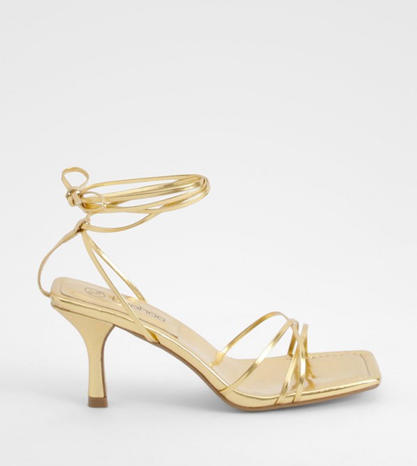 Buy Boohoo Ankle Tie Up Heel Sandals In Gold 6thStreet UAE