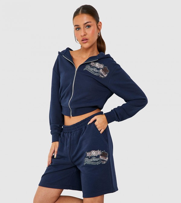 Motorcross Applique Badge Zip Through Crop Jacket