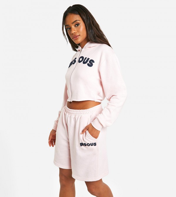 Bisous Denim Applique Crop Zip Through Jacket