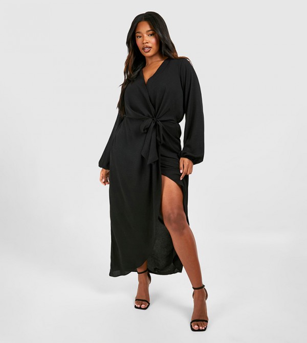 Textured Satin Tie Detail Maxi Dress