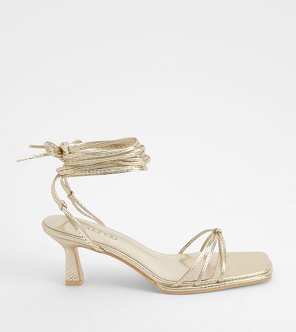 Wide Fit Metallic Croc Strappy Heel Sandals
