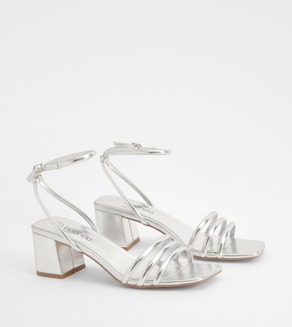 Square Toe Triple Strap Low Block Heel Sandals