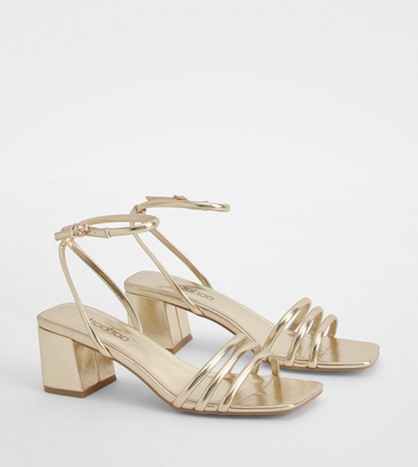 Square Toe Triple Strap Low Block Heel Sandals