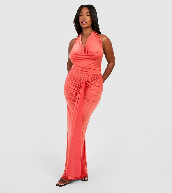 Curve Cowl Neck Ruched Maxi Dress