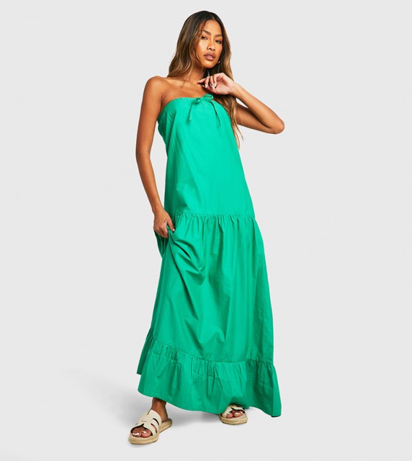 Cotton Poplin Bandeau Volume Maxi Dress