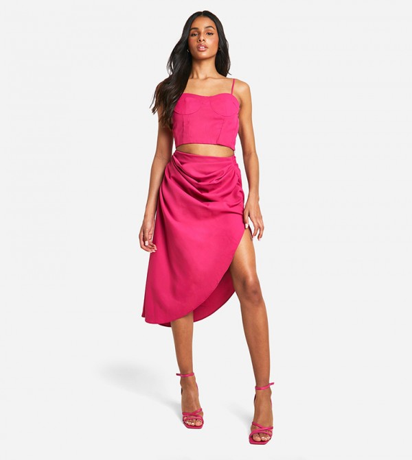 Tall Ruched Asymmetric Woven Skirt