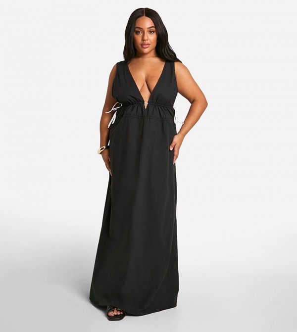Curve Contrast Tie Maxi Dress
