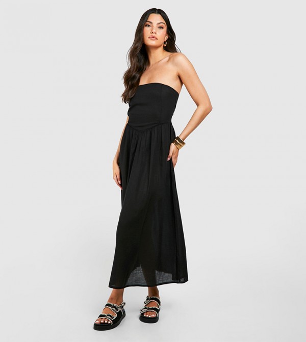 Linen Bandeau Midaxi Dress
